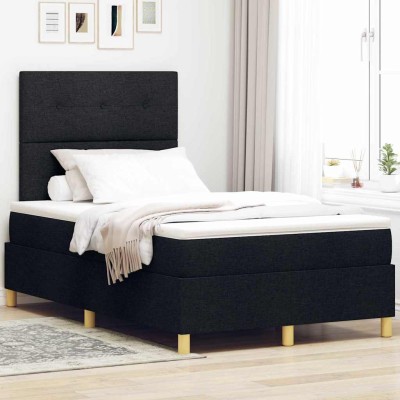 Cama tipo Box Spring con colchón Negro 120 x 190 cm tela