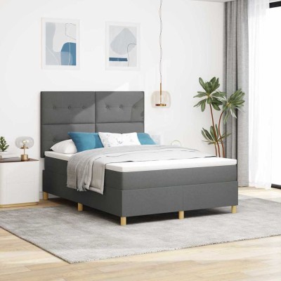 Cama tipo Box Spring con colchón Gris oscuro 160 x 200 cm tela