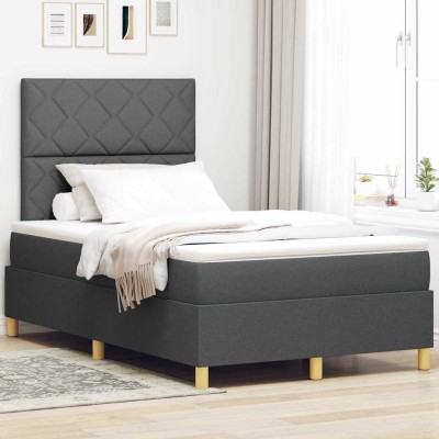 Cama tipo Box Spring con colchón Gris oscuro 120 x 190 cm tela