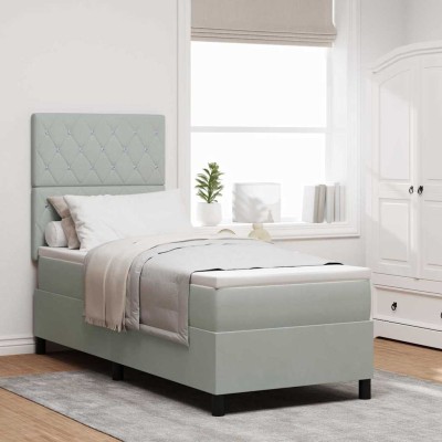 Cama tipo Box Spring Gris claro 80 x 200 cm Terciopelo