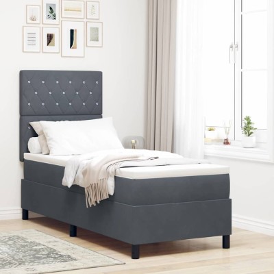 Cama tipo Box Spring Gris oscuro 80 x 200 cm Terciopelo