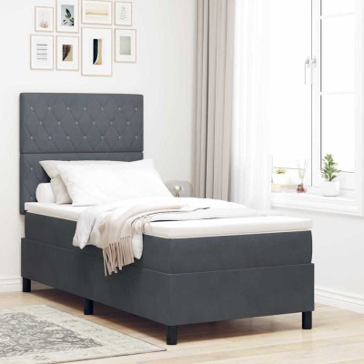 Cama tipo Box Spring Gris oscuro 90 x 200 cm Terciopelo
