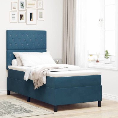 Cama tipo Box Spring Azul oscuro 100 x 200 cm Terciopelo
