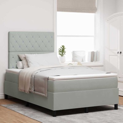 Cama tipo Box Spring Gris claro 120 x 200 cm Terciopelo