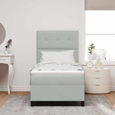 Cama tipo Box Spring Gris Claro 100 x 200 cm Terciopelo