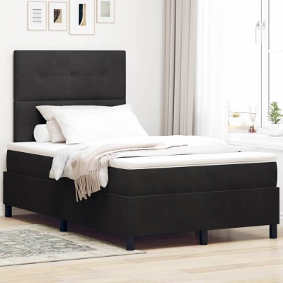 Cama tipo Box Spring con colchón Negro 120 x 200 cm Terciopelo