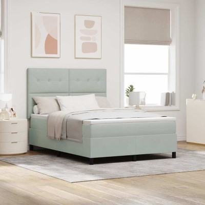 Cama tipo Box Spring Gris claro 140 x 200 cm Terciopelo