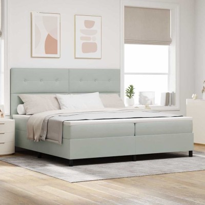 Cama tipo Box Spring Gris Claro 200 x 200 cm Terciopelo