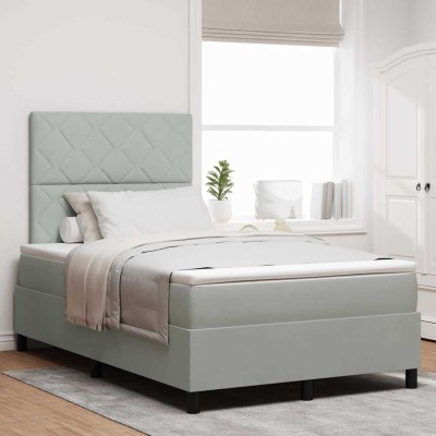 Cama tipo Box Spring Gris claro 120 x 200 cm Terciopelo
