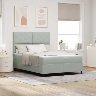 Cama tipo Box Spring Gris Claro 140 x 200 cm Terciopelo