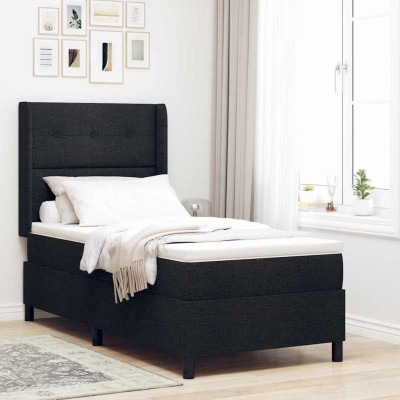 Cama tipo Box Spring con colchón Negro 100 x 200 cm tela