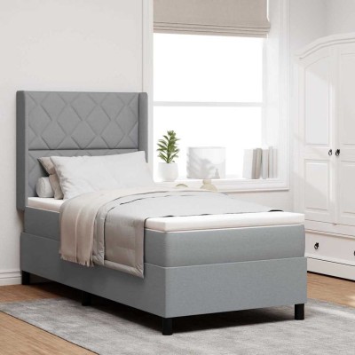 Cama tipo Box Spring con colchón Gris claro 90 x 200 cm tela