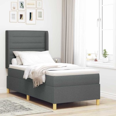 Cama tipo Box Spring con colchón Gris 100 x 200 cm tela