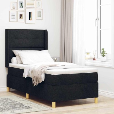 Cama tipo Box Spring con colchón Negro 100 x 200 cm tela