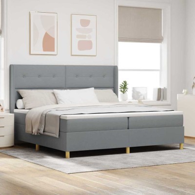 Cama tipo Box Spring con colchón Gris Claro 200 x 200 cm tela
