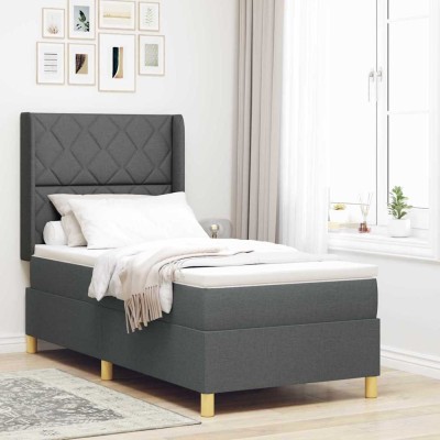 Cama tipo Box Spring con colchón Gris 90 x 200 cm tela