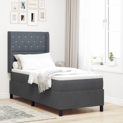 Cama con Box Spring LED y Colchón Gris oscuro 80 x 200 cm
