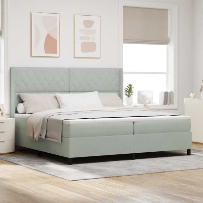Cama con Box Spring LED y Colchón Gris claro 200 x 200 cm