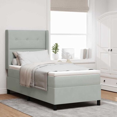 Cama con Box Spring LED y Colchón Gris Claro 100 x 200 cm