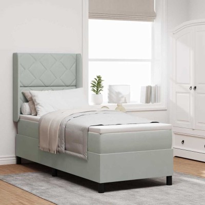 Cama con Box Spring LED y Colchón Manual Gris Claro 80 x 200 cm