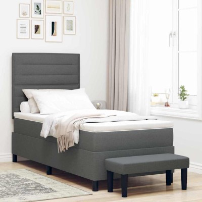 Cama tipo Box Spring con colchón Gris oscuro 100 x 200 cm tela