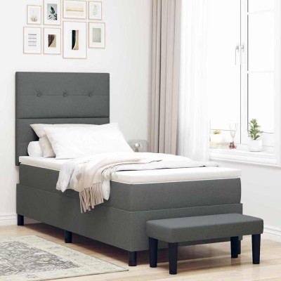 Cama tipo Box Spring con colchón Gris oscuro 100 x 200 cm tela