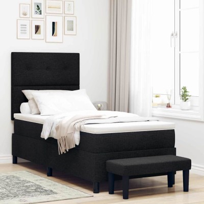 Cama tipo Box Spring con colchón Negro 100 x 200 cm tela