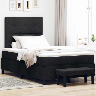 Cama tipo Box Spring con colchón Negro 120 x 190 cm tela