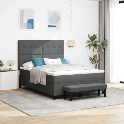 Cama tipo Box Spring con colchón Gris oscuro 160 x 200 cm tela