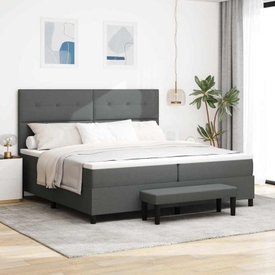 Cama tipo Box Spring con colchón Gris oscuro 200 x 200 cm tela