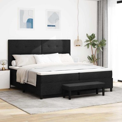 Cama tipo Box Spring con colchón Negro 200 x 200 cm tela