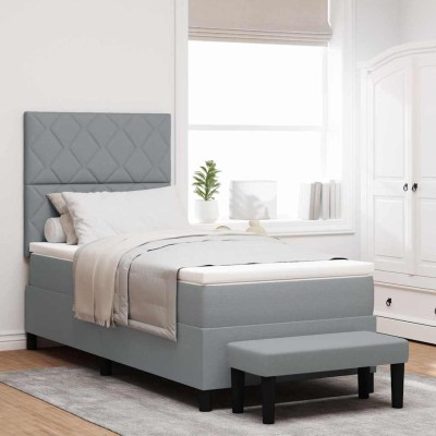 Cama tipo Box Spring con colchón Gris claro 90 x 190 cm tela