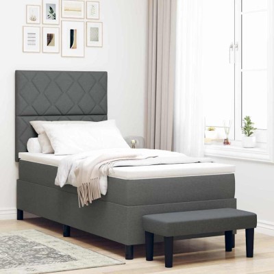 Cama tipo Box Spring con colchón Gris oscuro 90 x 190 cm tela