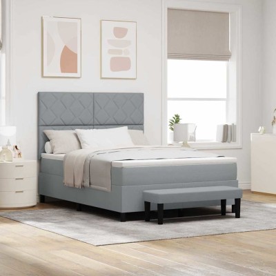 Cama tipo Box Spring con colchón Gris Claro 140 x 200 cm tela