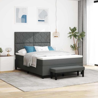 Cama tipo Box Spring con colchón Gris oscuro 160 x 200 cm tela