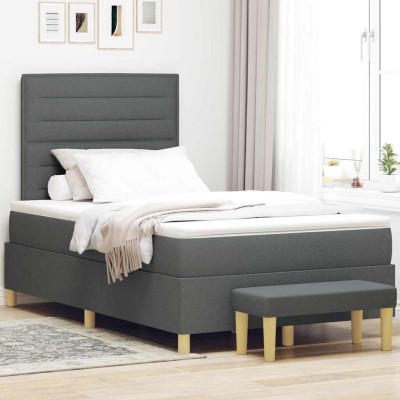 Cama tipo Box Spring con colchón Gris oscuro 120 x 190 cm tela
