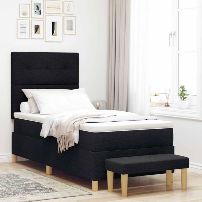 Cama tipo Box Spring con colchón Negro 100 x 200 cm tela
