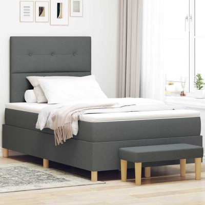 Cama tipo Box Spring con colchón Gris oscuro 120 x 190 cm tela