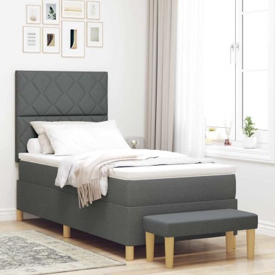 Cama tipo Box Spring con colchón Gris oscuro 90 x 200 cm tela