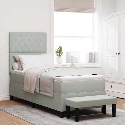 Cama tipo Box Spring Gris claro 80 x 200 cm Terciopelo