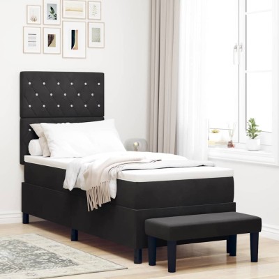 Cama tipo Box Spring con colchón Negro 80 x 200 cm Terciopelo