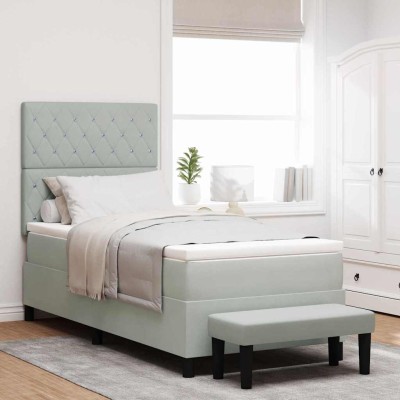 Cama tipo Box Spring Gris claro 90 x 190 cm Terciopelo