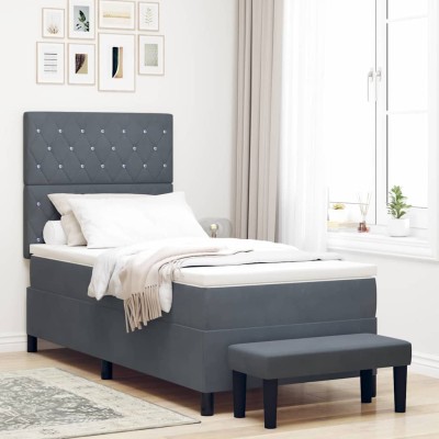 Cama tipo Box Spring Gris oscuro 100 x 200 cm Terciopelo