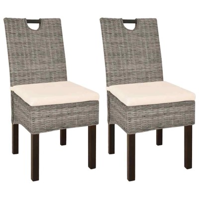 Sillas de comedor 2 unidades ratán kubu y madera de mango