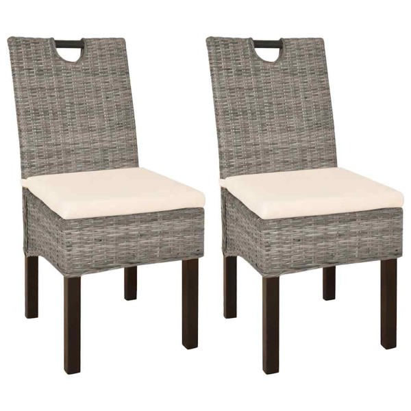 Sillas de comedor 2 unidades ratán kubu y madera de mango