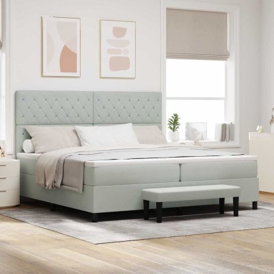 Cama tipo Box Spring Gris claro 200 x 200 cm Terciopelo