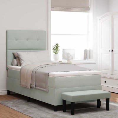 Cama tipo Box Spring Gris claro 100 x 200 cm Terciopelo