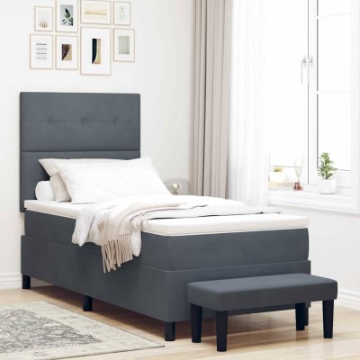 Cama tipo Box Spring Gris oscuro 100 x 200 cm Terciopelo