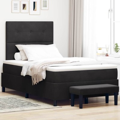 Cama tipo Box Spring con colchón Negro 120 x 190 cm Terciopelo