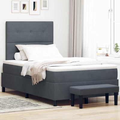 Cama tipo Box Spring Gris oscuro 120 x 200 cm Terciopelo